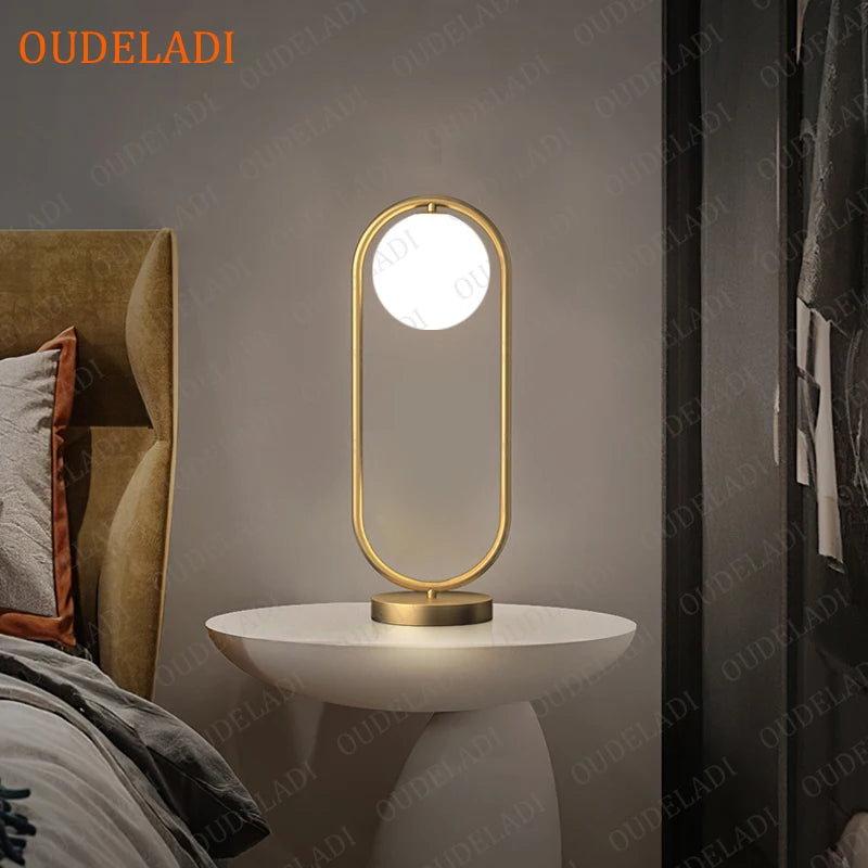 OUDELADI  Frosted Glass ball Table Lamp Gold Silver Brass Black Desk lamp Home Decor Study Bedroom Lighting fixtures