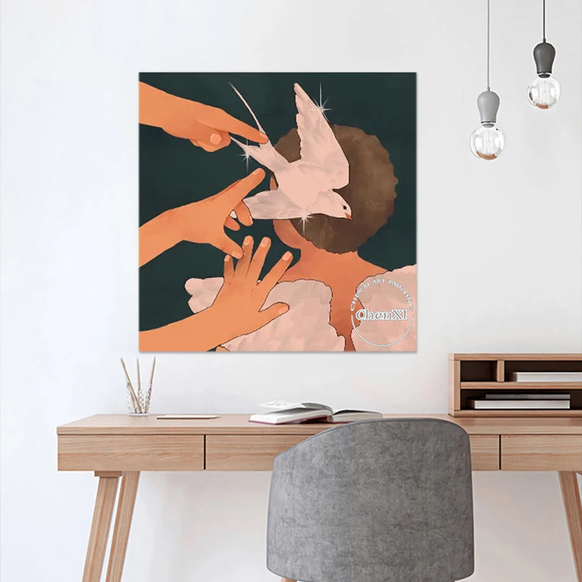 3D Figure Handmade Abstract Canvas Art Picture Bird Painting Frameless Modern Home Decor Artwork Living Room Oil Paintings