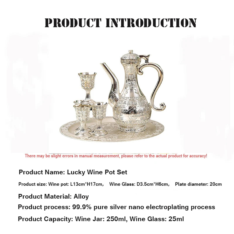 Baifu pure silver 99.9% nano electroplated silver wine set, creative wine glass and kettle set, creative home retro style wine