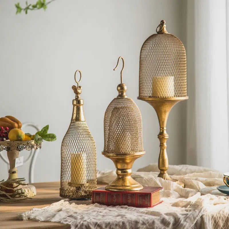 Retro European Candlestick Iron Art Golden Homestay Light Luxury Candlestick Terrace Restaurant Romantic Decoration Ornament