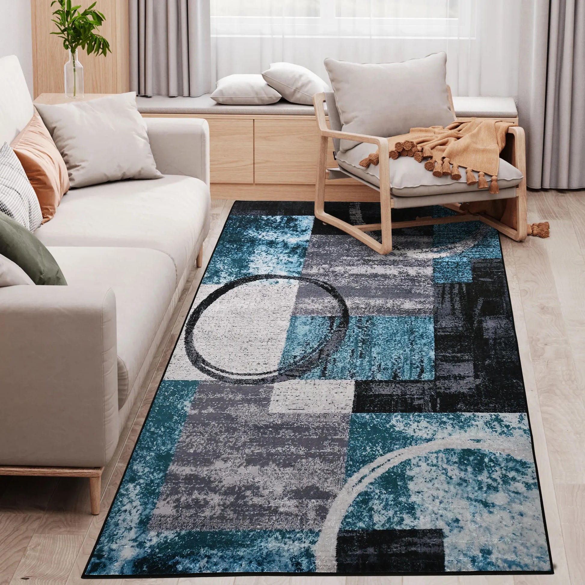 HOMCOM Large Blue Area Rug, Geometric Carpet for Living Room Bedroom, 160x230cm