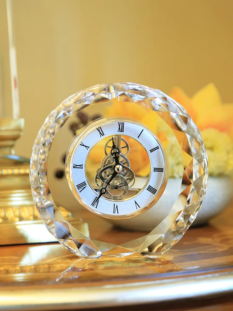 Modern Desk Clock Brief Silent Round Desk Clock Vintage Transparent Clocks Quartz Luxury Aesthetic Clocks Battery Home Decor