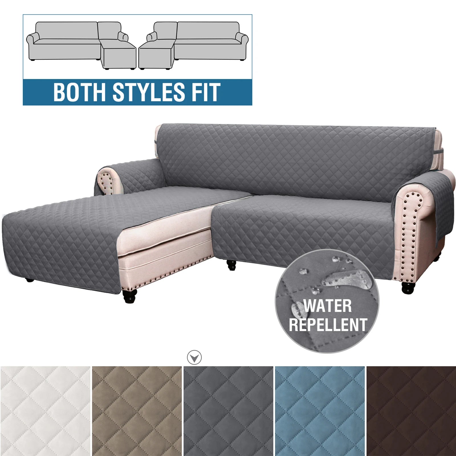 Quilted Corner Sofa Covers for Living Room Waterproof Reversible L-Shape Couch Slipcover Washable Pet Protector Mat Furniture