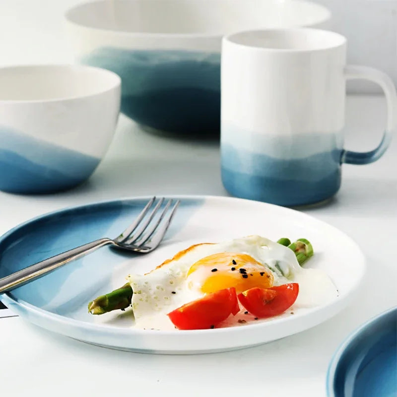 Mountain Scenery Ceramic Dinner Plate Big Round Dessert cake Square Steak dish Restaurant kitchen tableware set