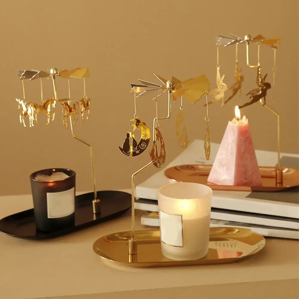 Romantic Gold Color Rotating Candle Holder Metal Tealight Candlestick Holder Wedding Party Home Decoration