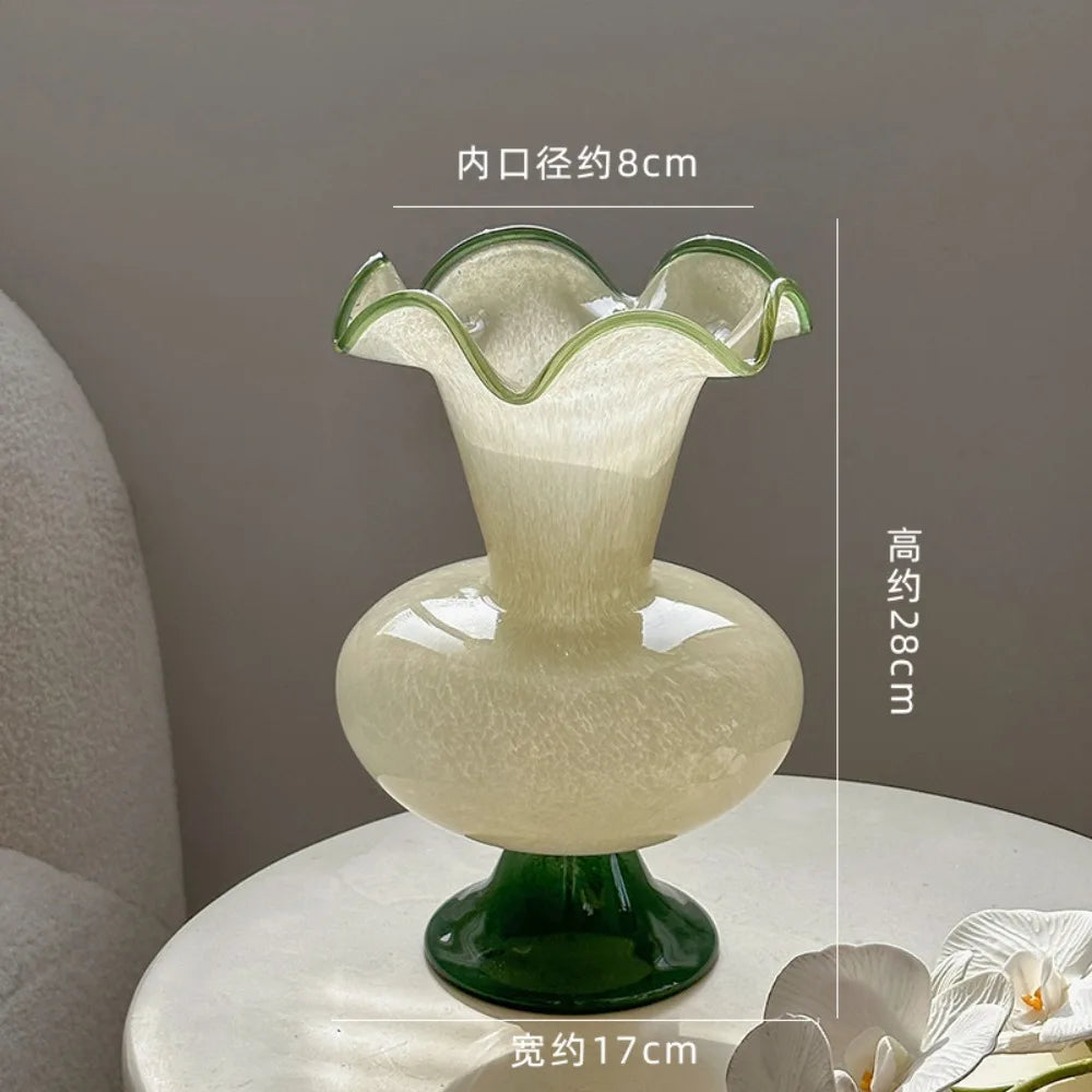 Vase Flower Arrangement Flower Vase Decoration Home Glass Color Matching Wind Lamp Middle-aged Style Green Fenton Glass Vase
