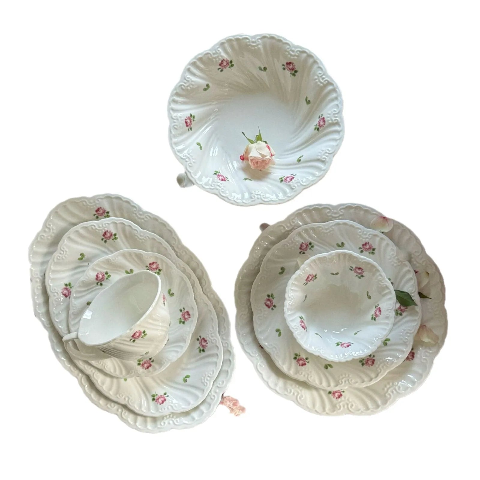 Muse Rose relief ceramic bowl, plate and bowl set Coffee cup, plate, ceramic dessert plate and dinner plate