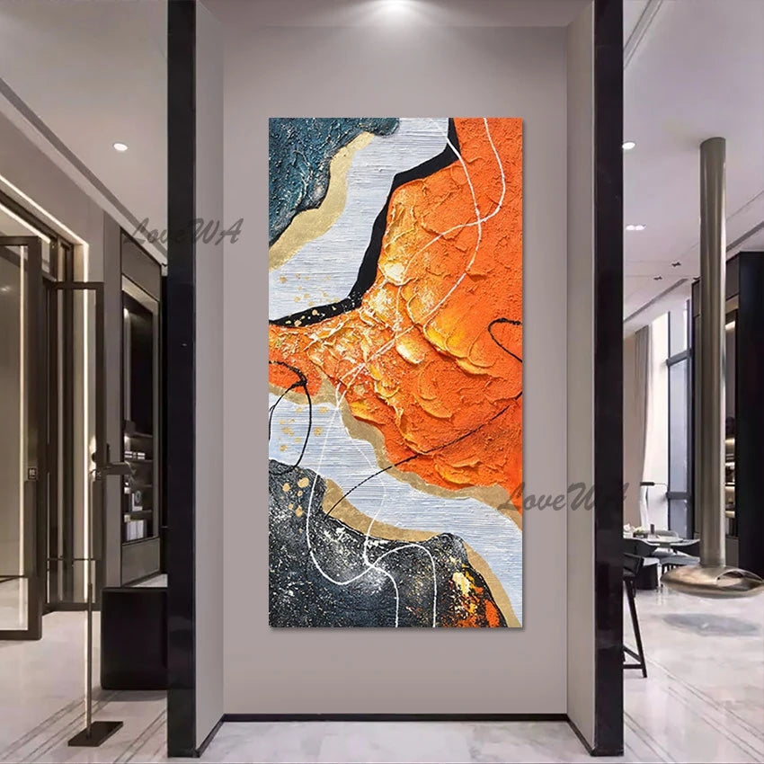 Orange Abstract Acrylic Textured Wall Painting, Unframed Picture, Knife Canvas Art, Latest Design Murals Living Room Decoration
