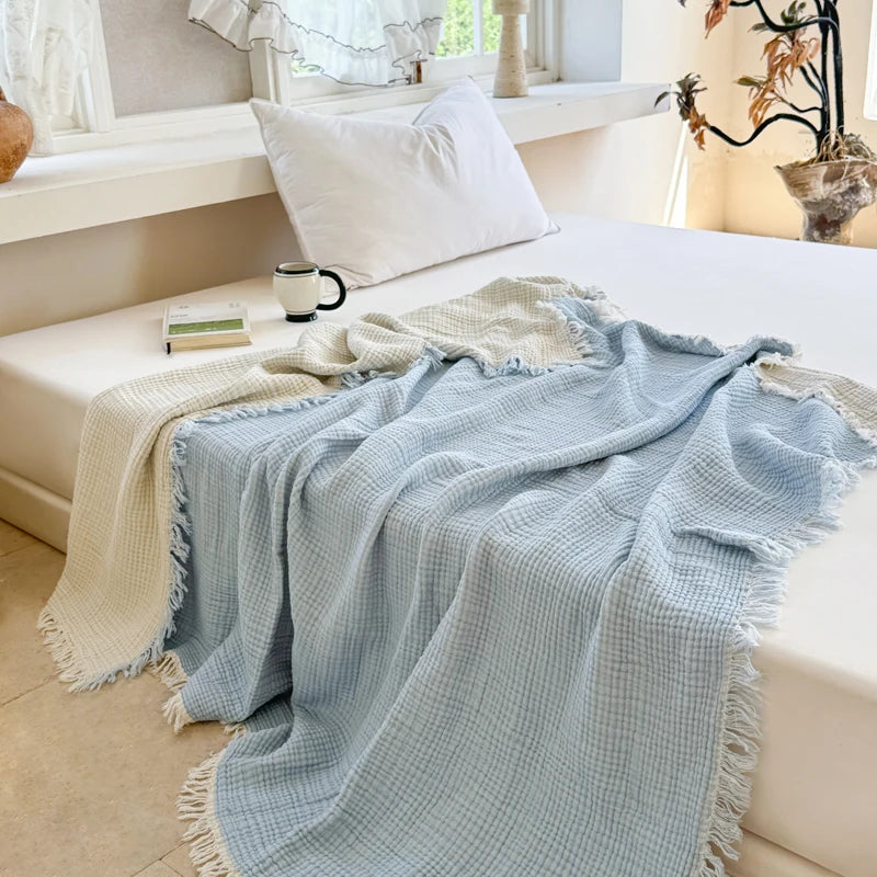 1pc The all-cotton tassel multi-functional blanket is thickened, warm and comfortable, suitable for bedrooms, sofas and offices