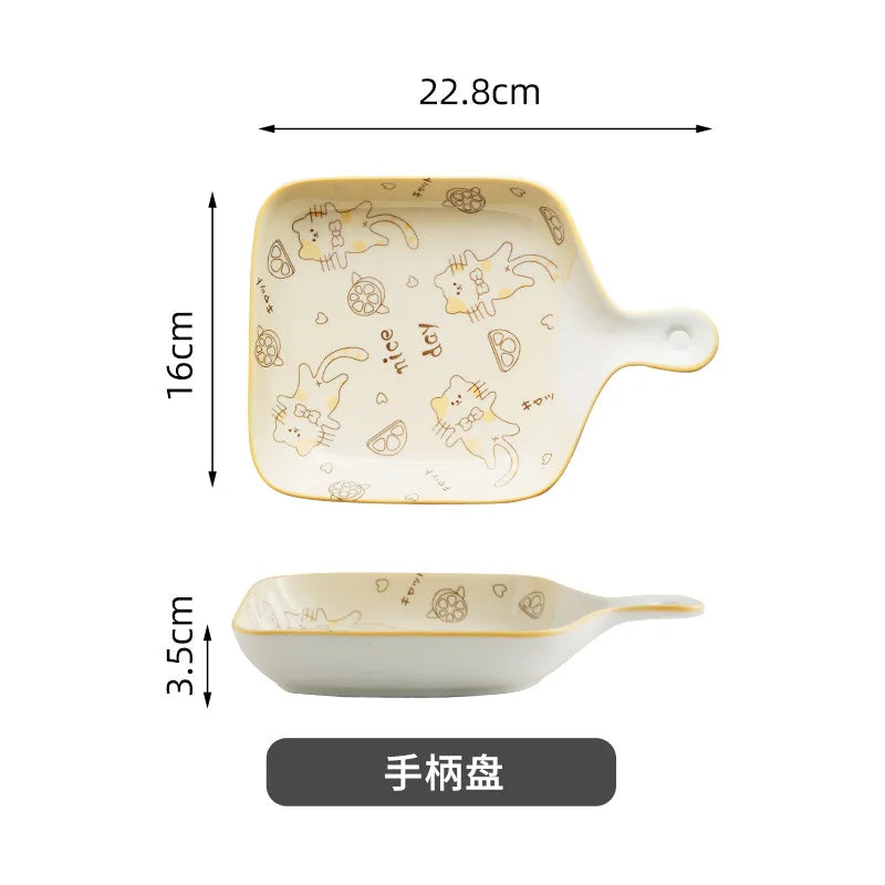 Orange Cat Ceramic Dinnerware Set Cute Bowl Plate Cutlery for Home Kitchen New House Gift