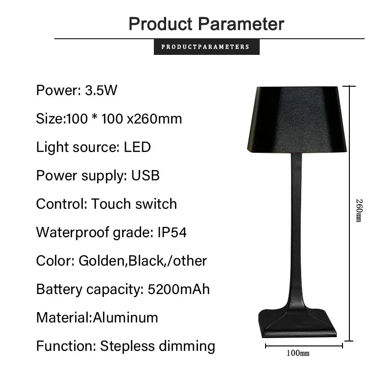 Rechargeable wireless bedroom bedside decoration simple metal touch LED table lamp creative atmosphere lamp