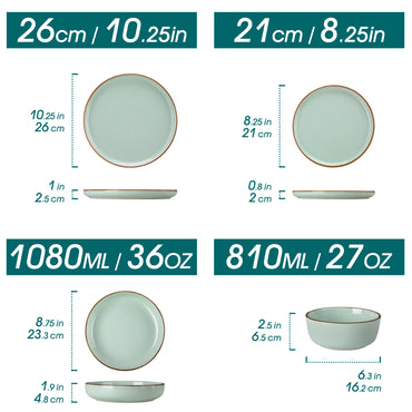 vancasso LOIRE 16/32 Piece Green Ceramic Dinnerware Set Oven Safe Stoneware Set with 4 PCS Dinner Plate/Dessert Plate/Soup/ Bowl