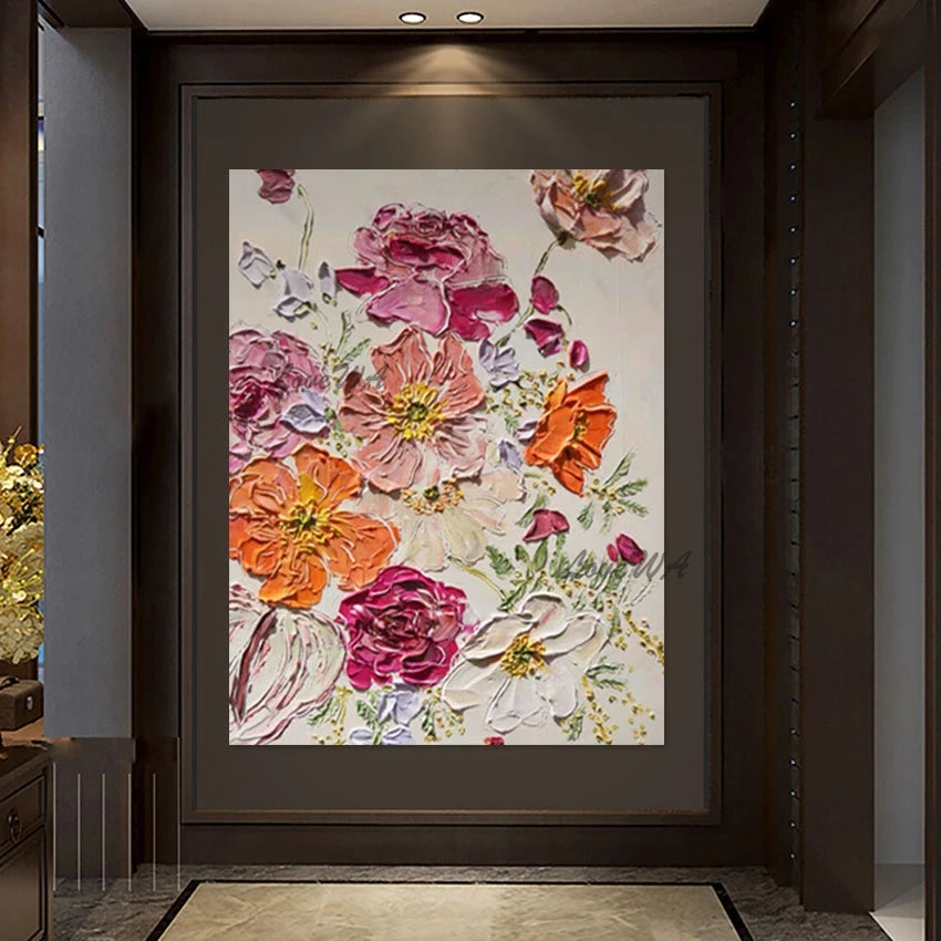 Pink Acrylic Design, Abstract Flowers Oil Paintings, Beautiful Floral Wall, Canvas Picture, No Framed, Art Gallery Showpiece