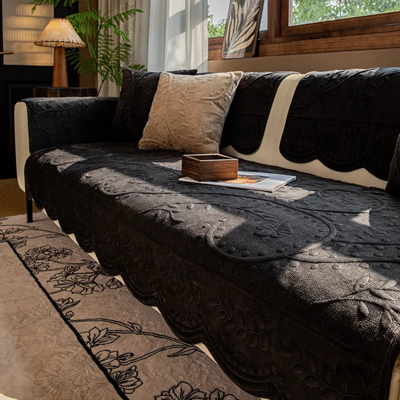 EIFLOY French Vintage Velvet  L Shape Sofa Cover, 3 Seater, Soft Plush Couch Slip Covers, Non Slip Quilted Furniture Protectors