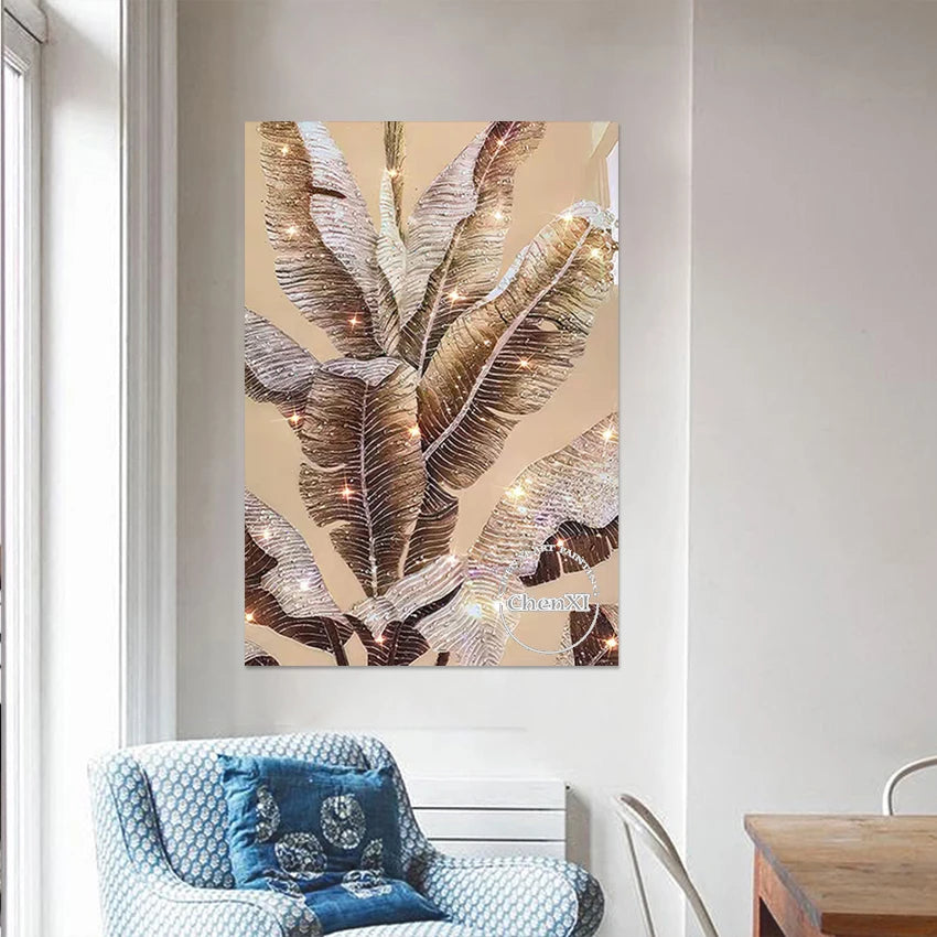 Abstract Leaf Art Wall Frameless Canvas Handmade Artwork 3d Plant Scenery Picture Modern Decorative Paintings Suitable For Rooms