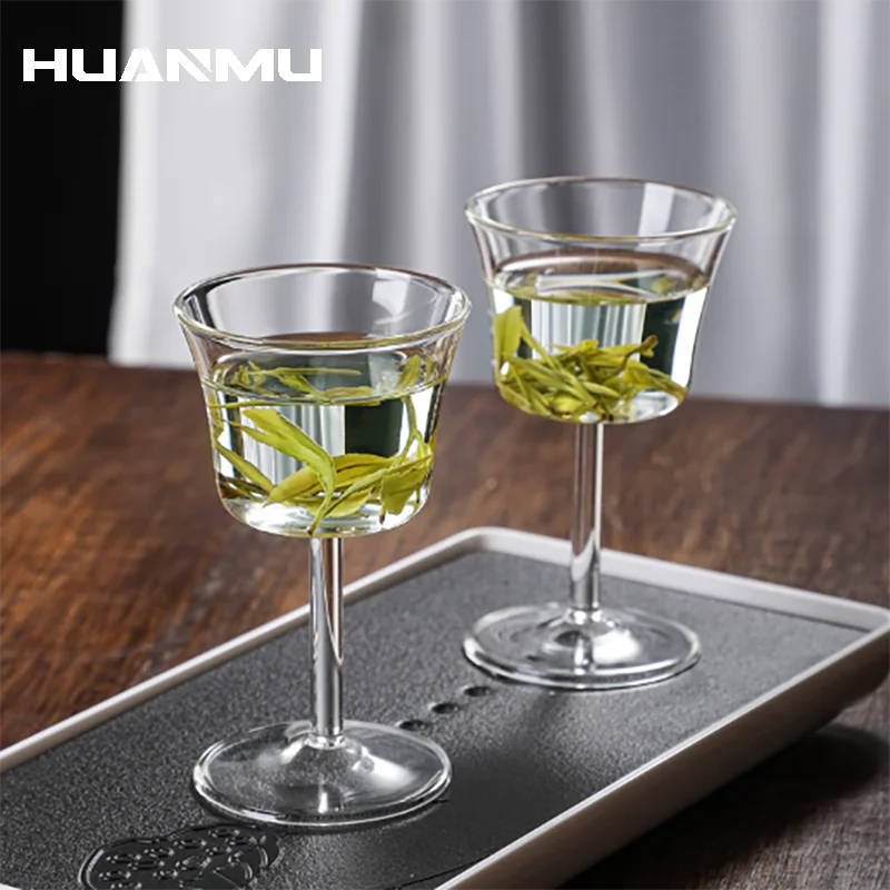 Transparent Glass Houkui Tea Cup Green Kung Fu Tea Glass Red Wine Glass Goblet Tea Tasting Cup Small Tea Cup Mini Wine Cups New