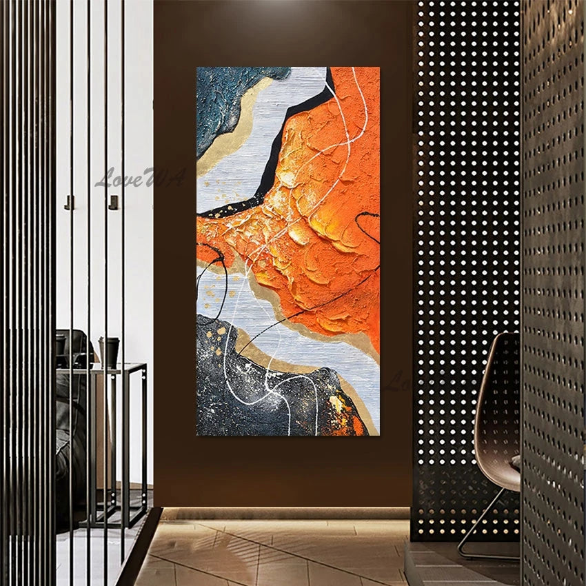 Orange Abstract Acrylic Textured Wall Painting, Unframed Picture, Knife Canvas Art, Latest Design Murals Living Room Decoration