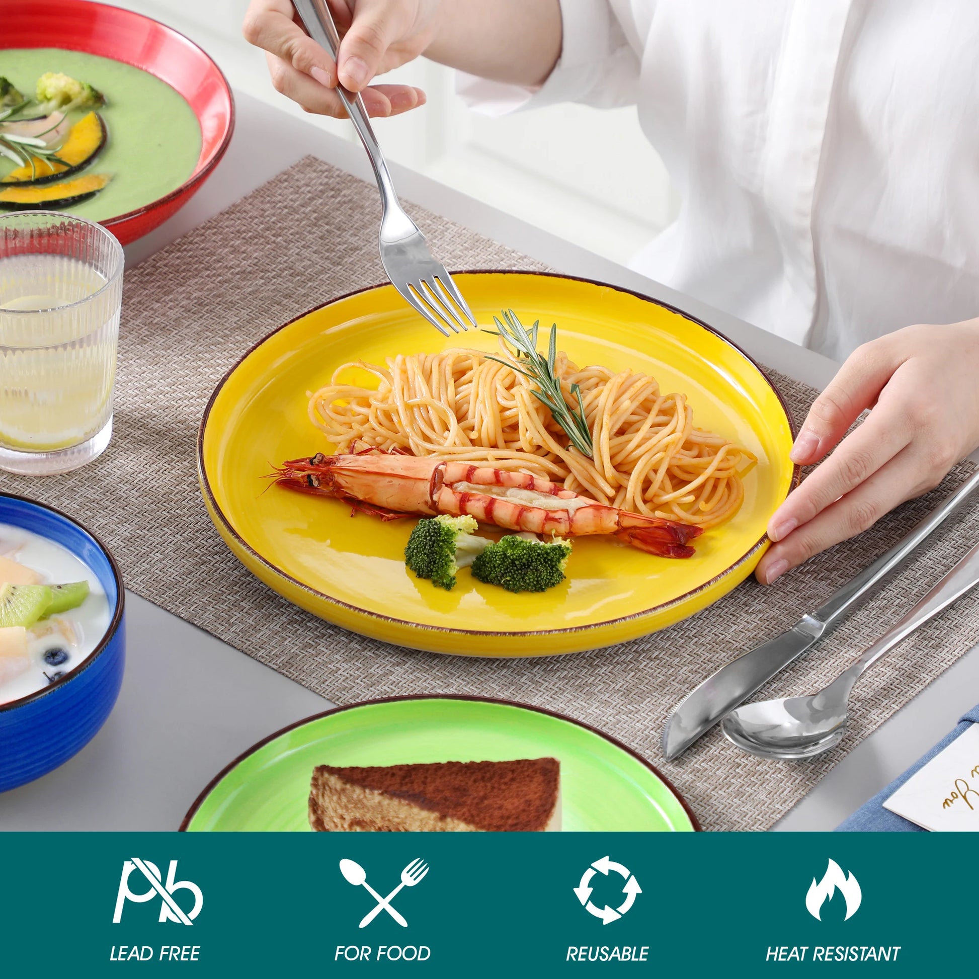 vancasso 12/18/24PCS Ceramic Plate Set Mix-Color Handpainted Spirals Pattern 4/6PCS Dinner Plates/Dessert/Bowl/Soup Plates