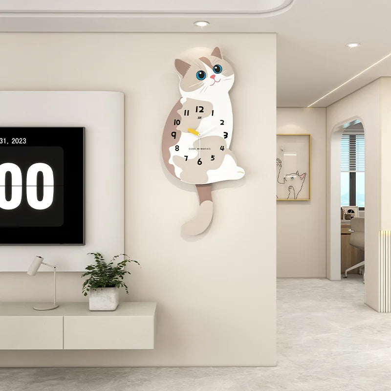 Swinging Cat Tail Wall Clock - Silent Modern Decor for Living Room, Minimalist Creative Hanging Clock