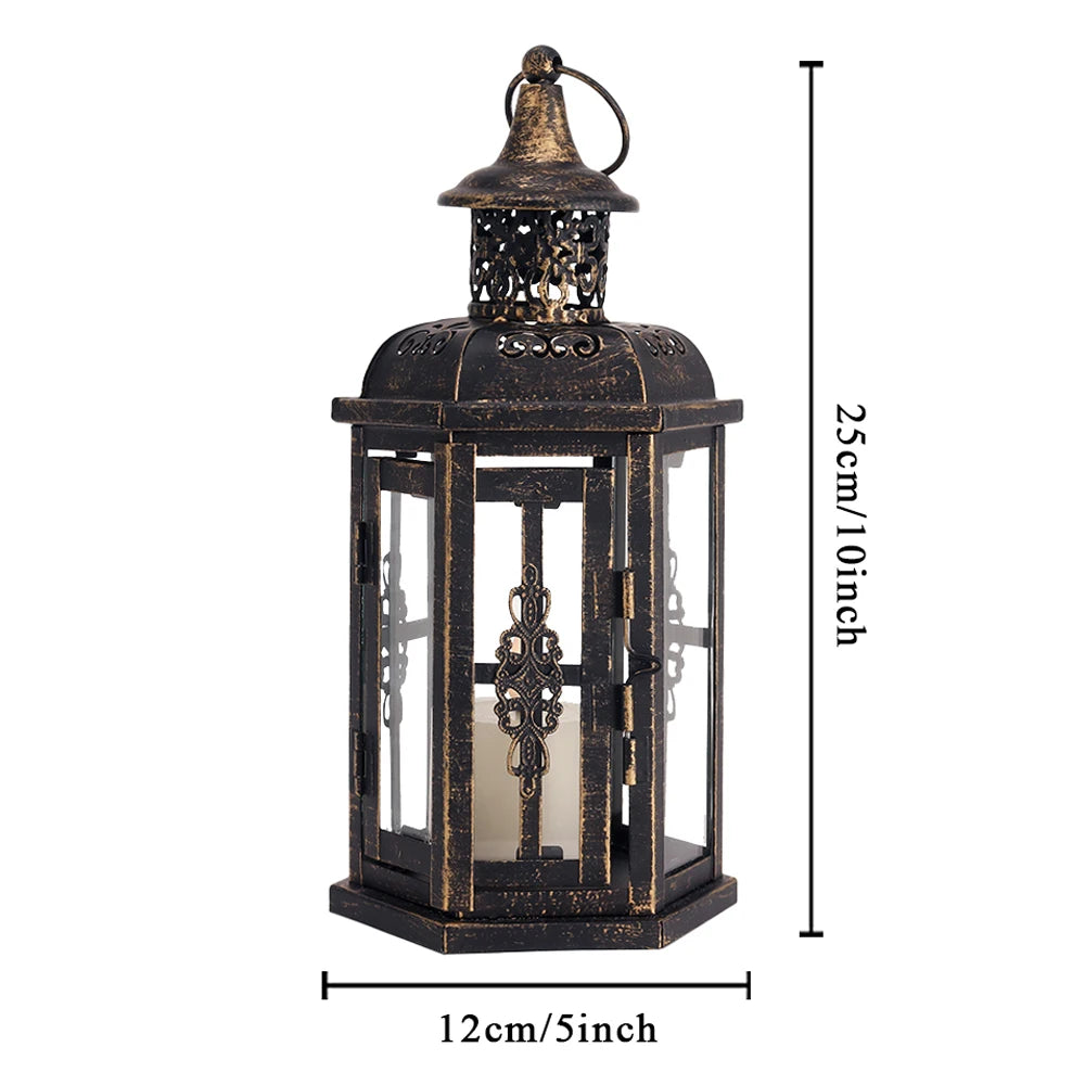 Decorative Candle lantern-10inch High Vintage Style Hanging Lantern Metal Candleholder for Indoor Outdoor Events and Weddings