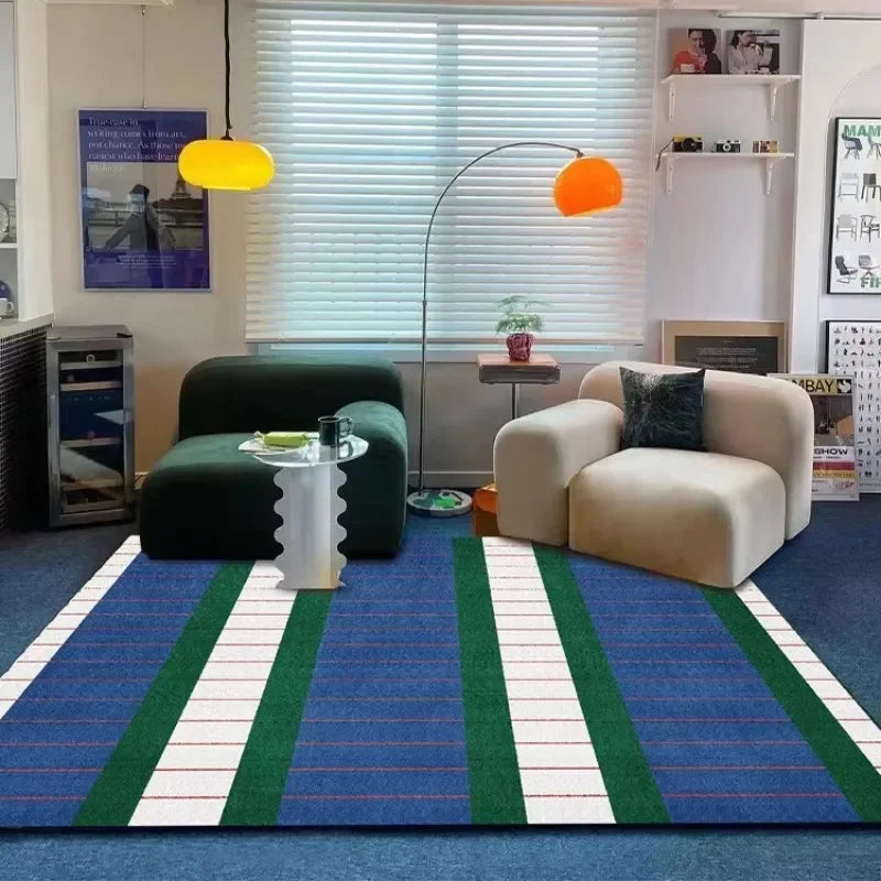 Living Room Carpet Creative Design French Retro Blue Striped Bedroom Bedside Rug Light Luxury High-end Coffee Table Mat Ковер 카펫