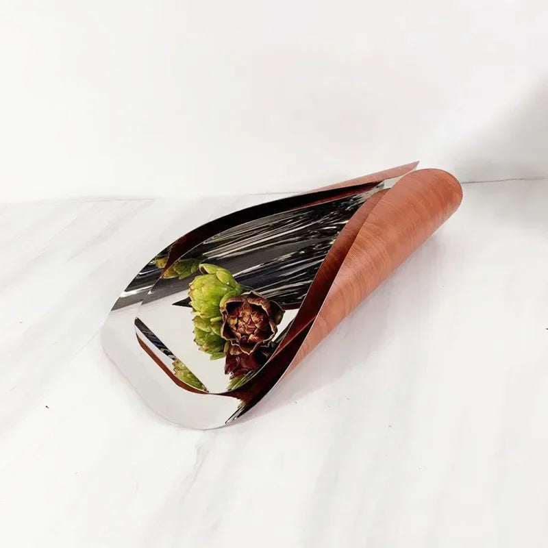 Luxury Geometric Stainless Steel Rolled Edge Silver Storage Tray, Fruit Tray, Bedroom, Study, Desktop Decoration Ornaments