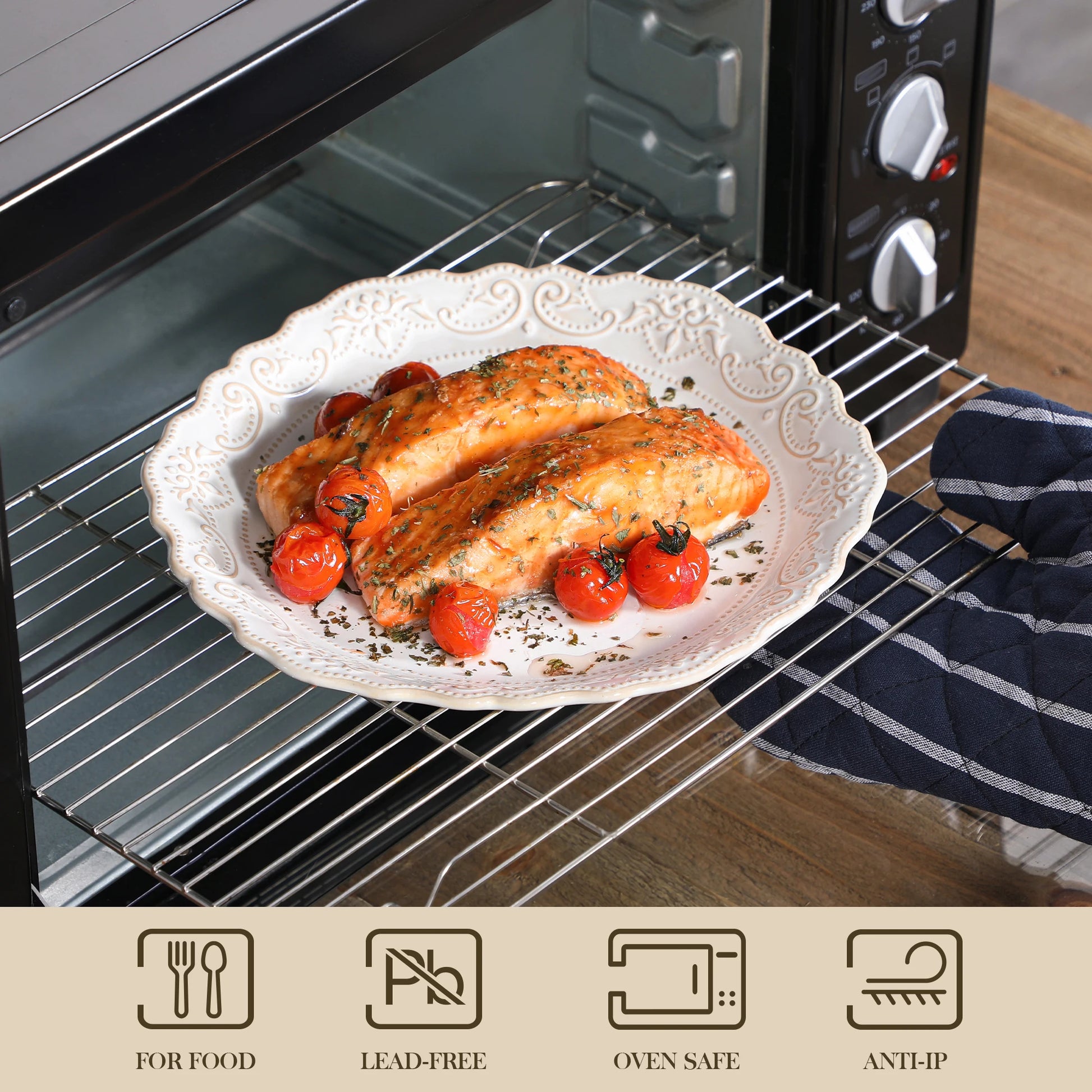 MALACASA 16/32 Piece Plates Dinner Sets Relief White Stoneware Dinnerware Set with 4 PCS Dinner Plate/Dessert/Cereal Bowl/Soup