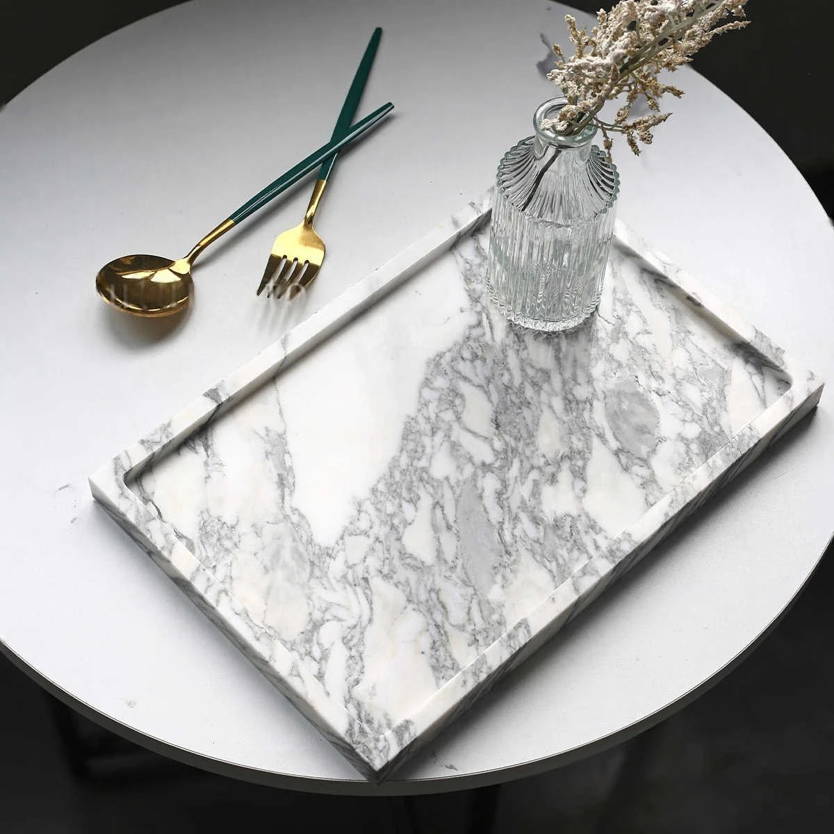 30x20x1.8CM Luxury Calacatta Viola Arabescato Natural Marble Stone Catchall Tray Carving Rectangular Storage Dish Home Decor