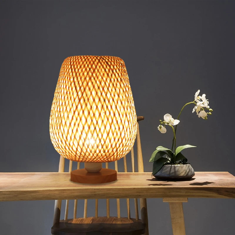 OUDELADI Vintage Bamboohandicraft Table Lamps Handmade bedroom bedside desk lights living room decor warm bamboo wood lamp