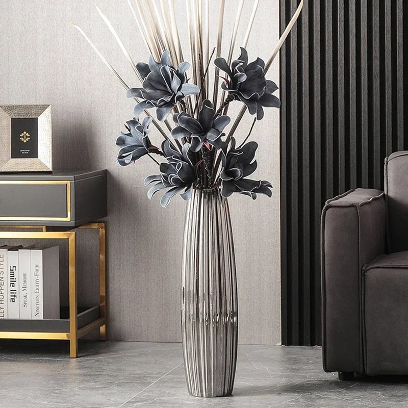 Nordic Ceramics Flower Vase for Entrance Light Luxury High-end Household Vase Large Electroplating Floor-standing Vase for Hotel