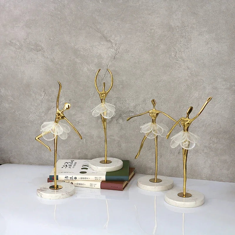 Luxury Art Sculptures Ballet Modern Copper Sculpture Design Desk Creative Figurines Nordic Gift Aesthetic Figurines Home Decor