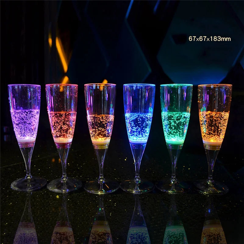 Luminous Bar Cup KTV Luminous Cocktail Glass 6Pcs Luminous Cups Food Grade Plastic Wine Glass LED Light Glasses Battery-AS97
