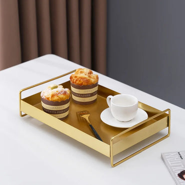 1PC Nordic Metal Tray Dried Fruit Plate Snack Fruit Dish Rectangular Snack Tray Storage Plate With Lid Dessert Tray