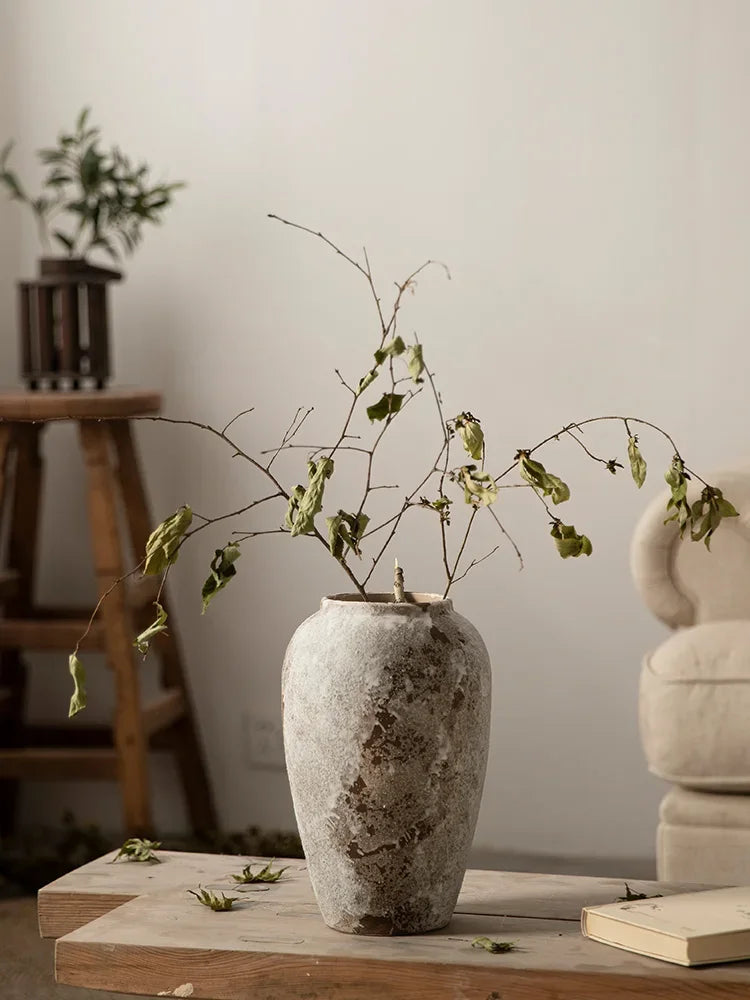 Hydroponic Flower Arranging Ceramic Vase Mottled Retro Chinese Pottery Jars Decorative Decorations for Living Room TV Cabinets