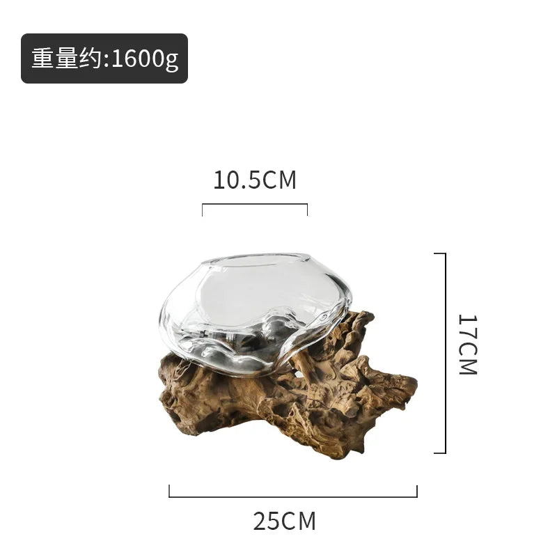 Glass Bonsai Vase Dead Wood Rack Hydroponic Planting Pots Flowerpot Art Wooden Frame Terrarium Home Decoration Accessories