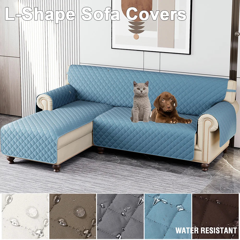 Quilted Corner Sofa Covers for Living Room Waterproof Reversible L-Shape Couch Slipcover Washable Pet Protector Mat Furniture