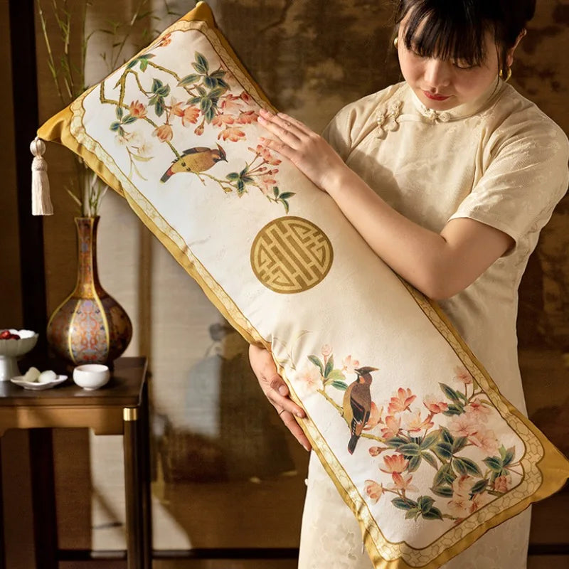 Chinese Flora Bird Pillows 35x100 Long Cushion Luxury Retro Cushions Decorative Pillow For Sofa Chair Bedding Home Decoration
