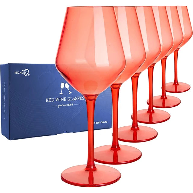 MICHLEY 2/4/6PCS Unbreakable Colorful Tritan Plastic Wine Glass Set Reusable Luxury For Party Outdoor Dishwasher Glassware