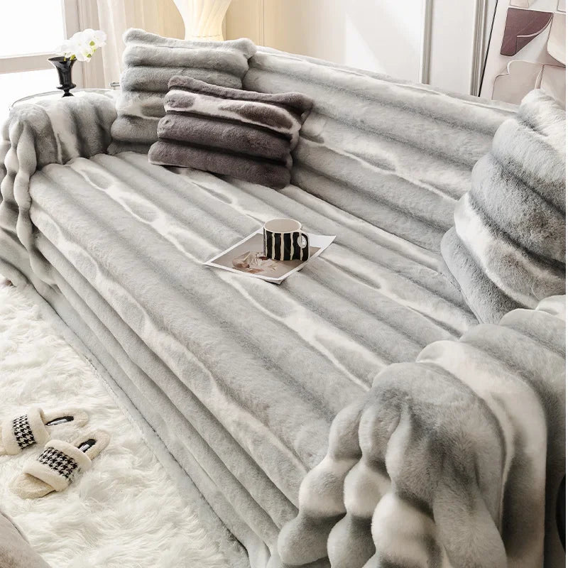 EIFLOY-Rabbit Plush Sofa Cover, Non Slip, Towel Blanket, Soft, Thick, Couch Slipcover, Winter, Universal, Furniture Protector