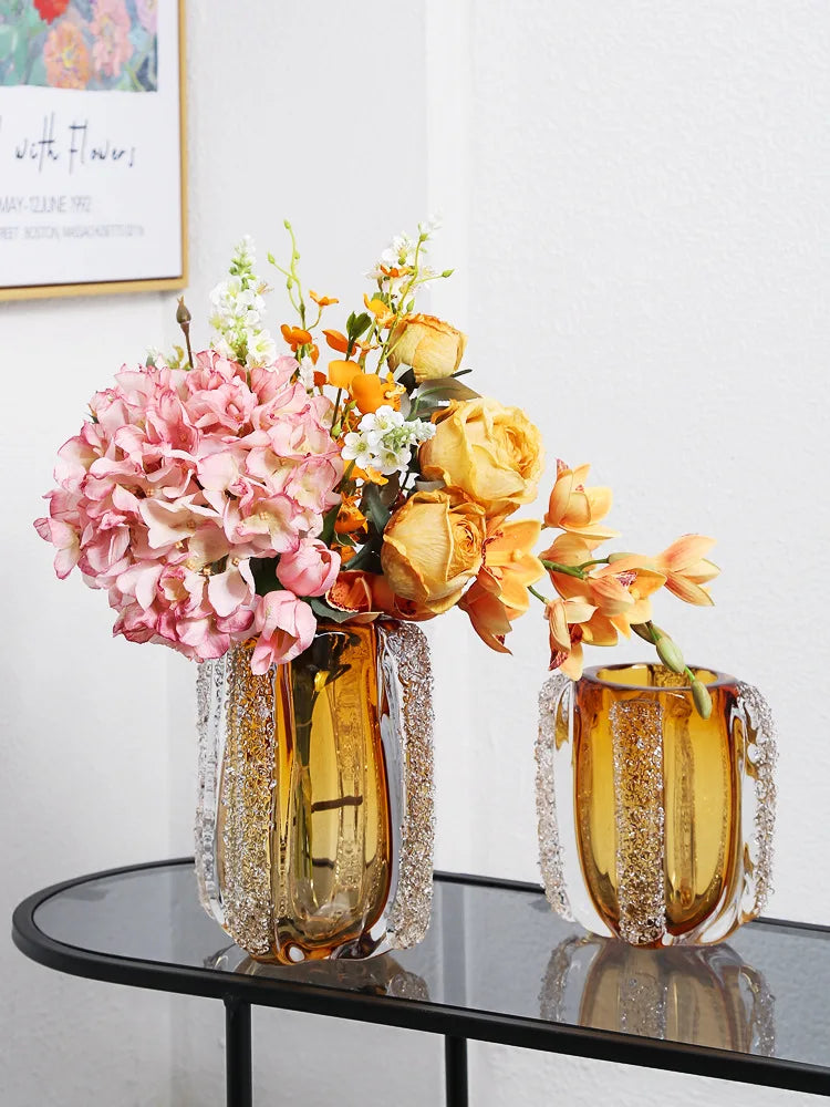 Modern Light Luxury Amber Glazed Art Vase Decoration Living Room Decoration porch Table Top Flower Arrangement Decoration