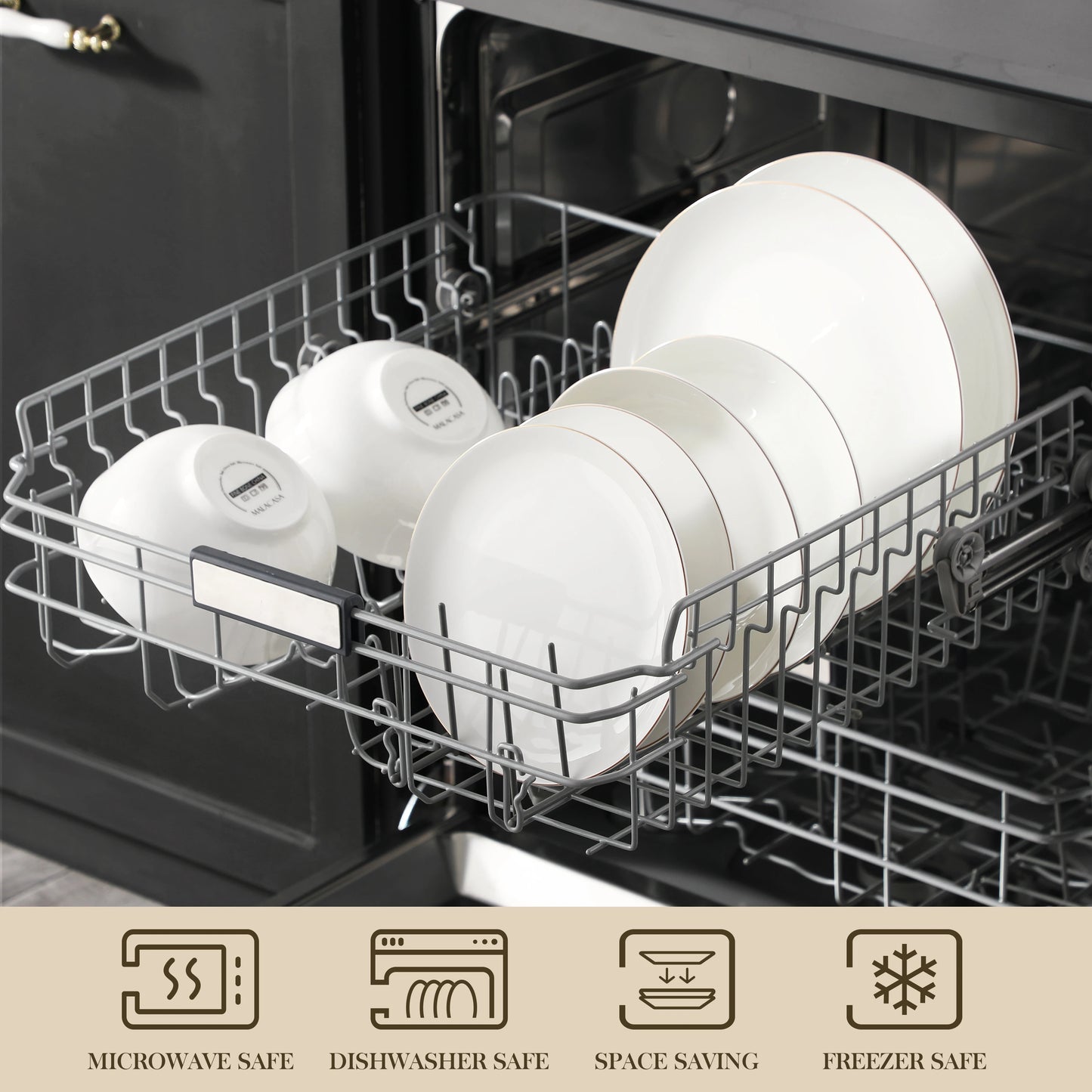 MALACASA NORI 16/32-PIECE Nordic European White Bone China Tableware Set with Bowl,Dinner&Dessert&Soup Plate Set for 4/8 person