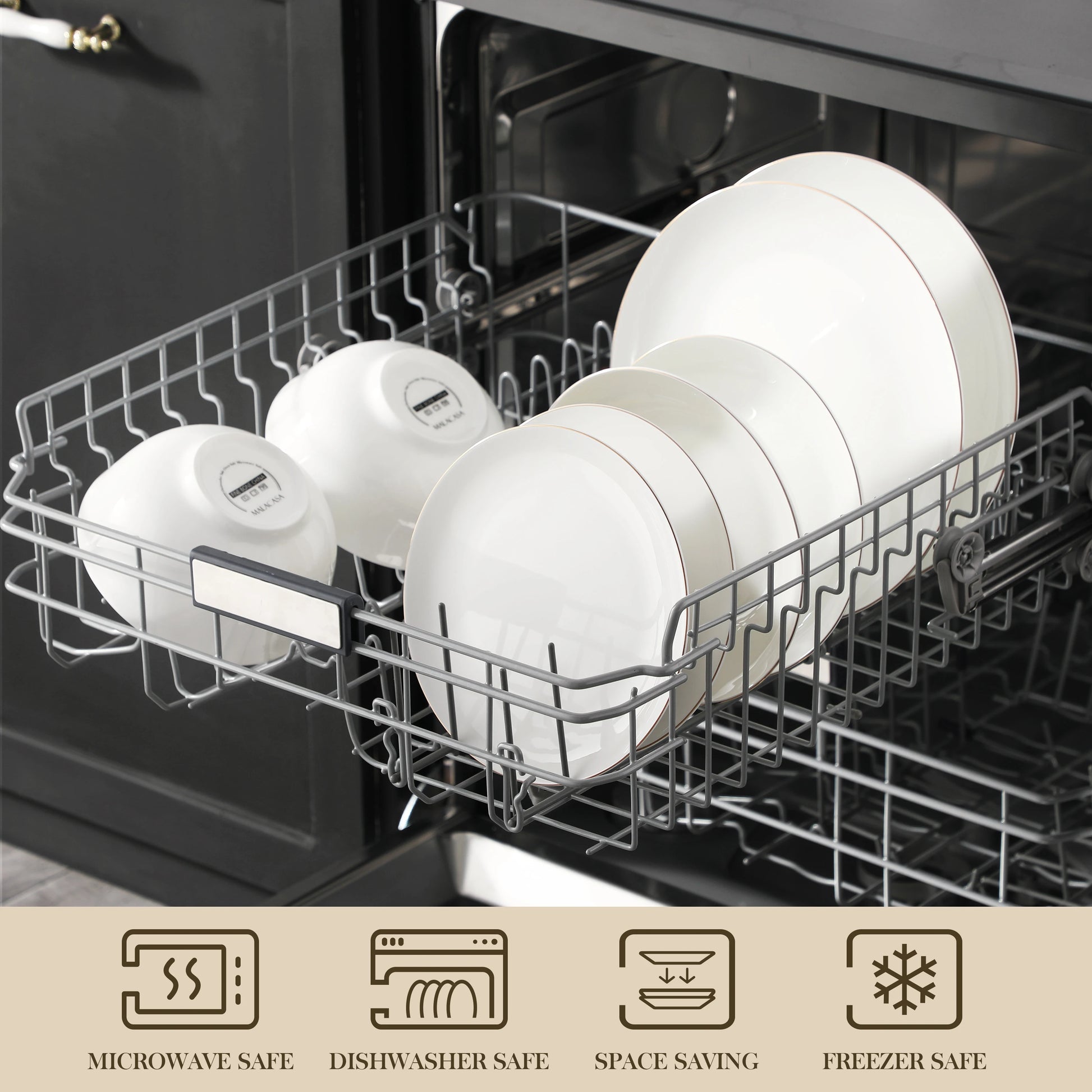 MALACASA NORI 16/32-PIECE Nordic European White Bone China Tableware Set with Bowl,Dinner&Dessert&Soup Plate Set for 4/8 person