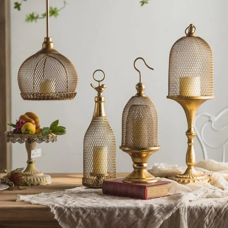 Retro European Candlestick Iron Art Golden Homestay Light Luxury Candlestick Terrace Restaurant Romantic Decoration Ornament