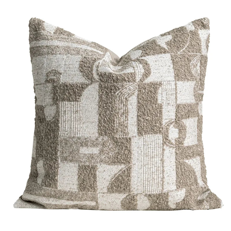 Modern Wabi-Sabi Large Pillow Living Room Sofa Lumbar Pillow Wheat Coffee Color Geometric Pillow Wool Blend Pillow Sample Room