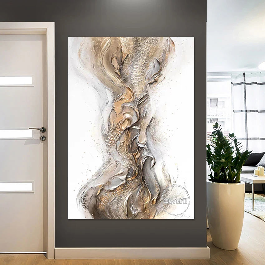 Gold Abstract Luxury Canvas Poster Art, Handmade Unframed Oil Painting, Wall Artwork on Canvas, Big Size Panel