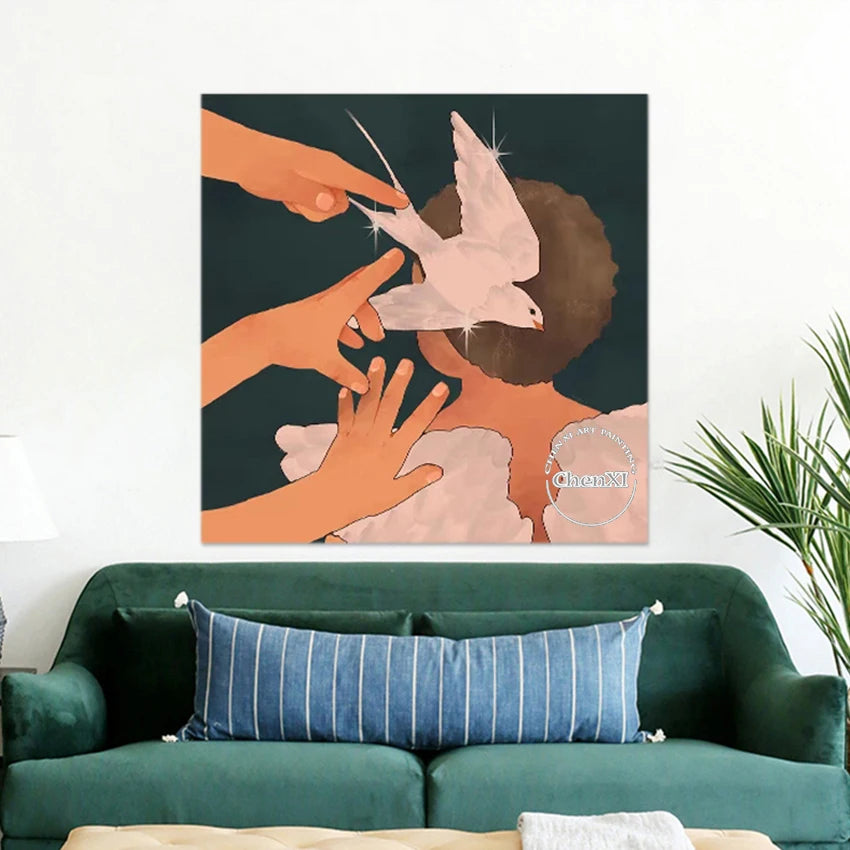3D Figure Handmade Abstract Canvas Art Picture Bird Painting Frameless Modern Home Decor Artwork Living Room Oil Paintings