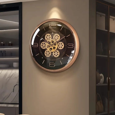 Luxury Round Silent Wall Clocks Creative Gear Rotate Big-numbers Living Room Wall Clock Metal Pointer Vintage Simple Home Decor