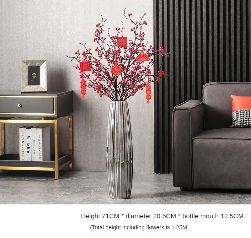 Nordic Ceramics Flower Vase for Entrance Light Luxury High-end Household Vase Large Electroplating Floor-standing Vase for Hotel