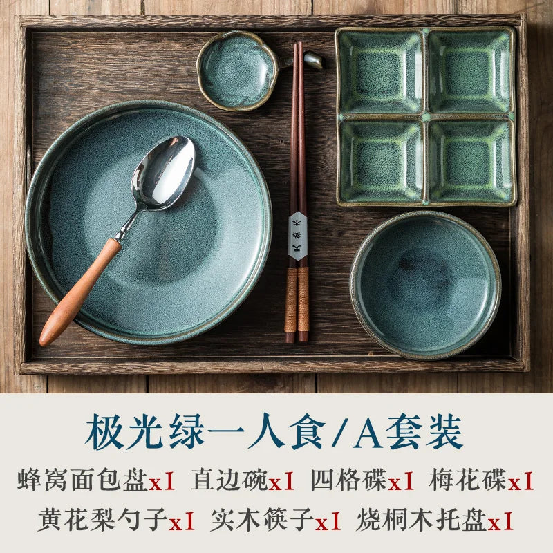 Elegant One-Person Dining Set, Japanese-Inspired Ritual Plate, Perfect Breakfast Tray for Airbnb or Stylish Mornings