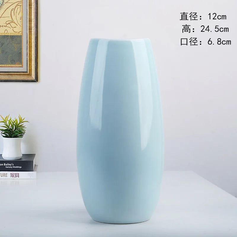 NEW Modern Ceramic Vase Nordic Home Decoration Pure White Cyan Table Vase  Dry Flower Arrangement Creative Living Room Decor